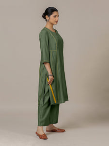 Mahi x Rozaana | A Line Kurta in Hunter Green with Thread Work | Coords or Only Kurta