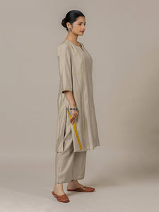 Mahi x Rozaana | A Line Kurta in Oyster Grey with Thread Work | Coords or Only Kurta