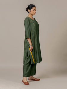 Mahi x Rozaana | A Line Kurta in Pine Green with Thread Work | Coords or Only Kurta