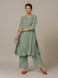 Mahi x Rozaana | A Line Kurta in Mint Green with Thread Work | Coords or Only Kurta