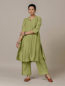 Mahi x Rozaana | A Line Kurta in Pista Green with Thread Work | Coords or Only Kurta