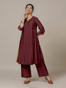 Mahi x Rozaana | A Line Kurta in Deep Maroon with Thread Work | Coords or Only Kurta