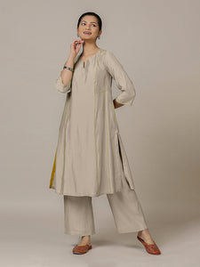 Mahi x Rozaana | A Line Kurta in Oyster Grey with Thread Work | Coords or Only Kurta