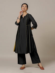 Mahi x Rozaana | A Line Kurta in Raven Black with Thread Work | Coords or Only Kurta