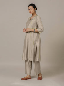 Mahi x Rozaana | A Line Kurta in Oyster Grey with Thread Work | Coords or Only Kurta