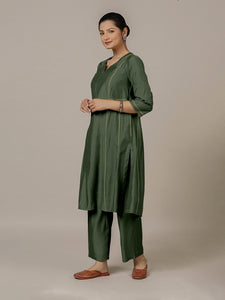 Mahi x Rozaana | A Line Kurta in Pine Green with Thread Work | Coords or Only Kurta