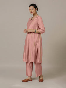 Mahi x Rozaana | A Line Kurta in Sea Pink with Thread Work | Coords or Only Kurta