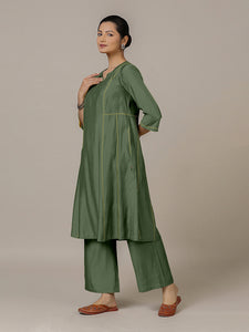 Mahi x Rozaana | A Line Kurta in Hunter Green with Thread Work | Coords or Only Kurta