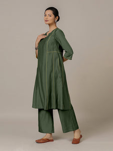 Mahi x Rozaana | A Line Kurta in Pine Green with Thread Work | Coords or Only Kurta