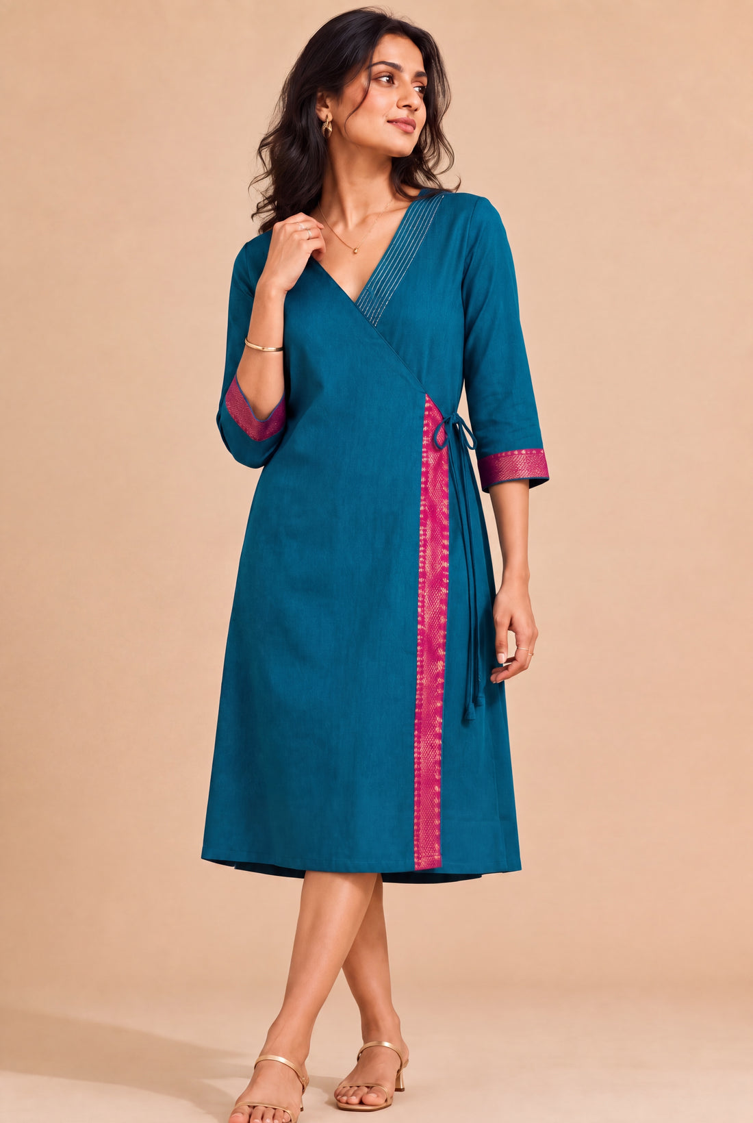 Mandira | Wrap Cerulean Blue Mangalgiri Cotton BreezeFit™ Dress