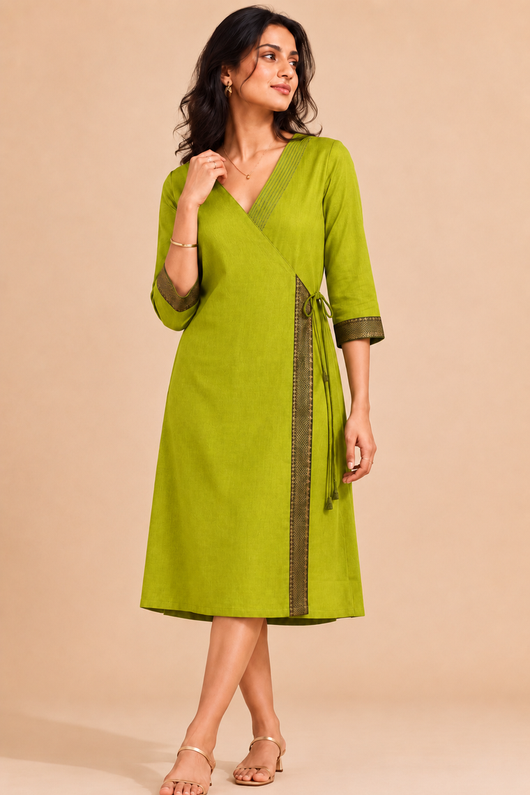 Mandira | Wrap Radiant Citron Mangalgiri Cotton BreezeFit™ Dress