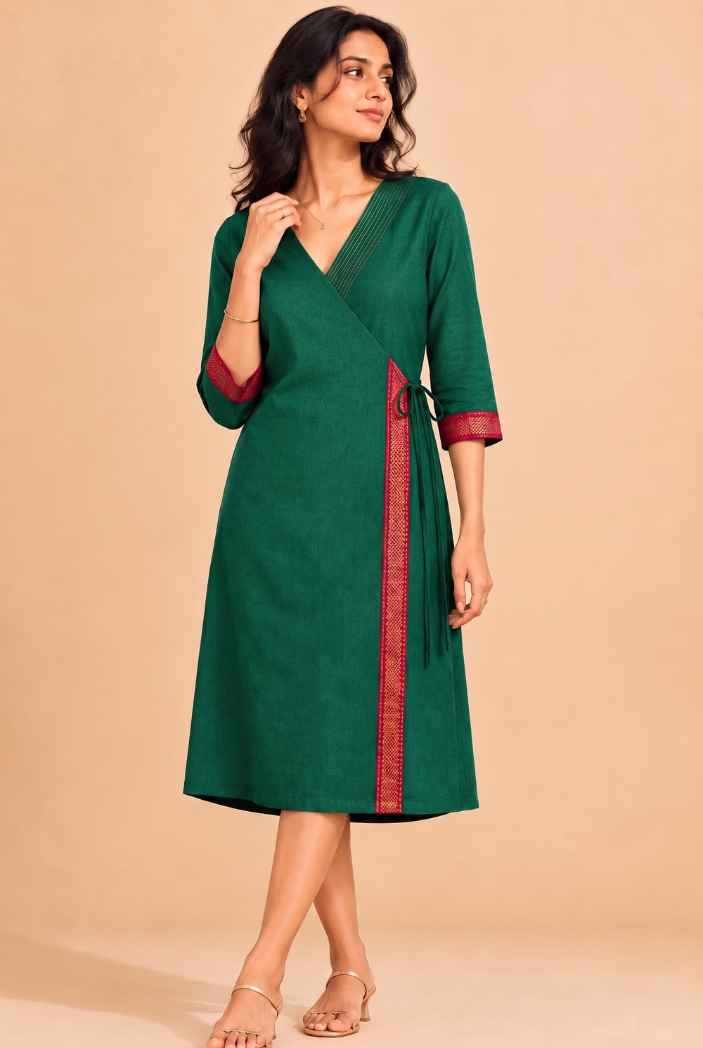 Mandira | Wrap Bottle Green Mangalgiri Cotton BreezeFit™ Dress