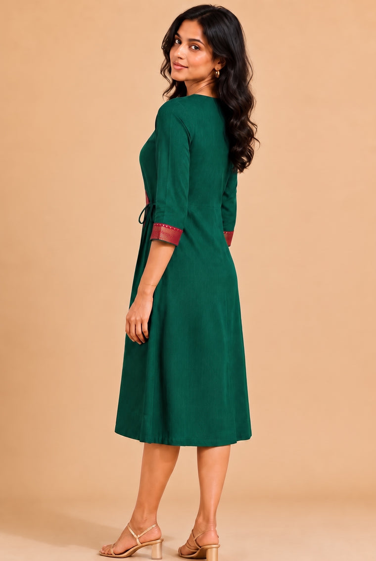 Mandira | Wrap Bottle Green Mangalgiri Cotton BreezeFit™ Dress