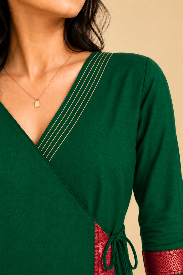 Mandira | Wrap Bottle Green Mangalgiri Cotton BreezeFit™ Dress