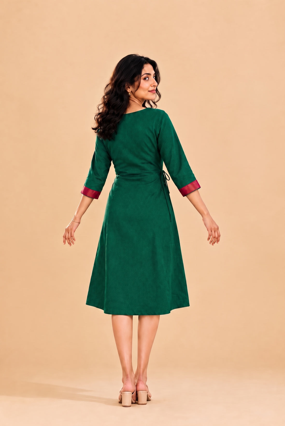 Mandira | Wrap Bottle Green Mangalgiri Cotton BreezeFit™ Dress