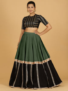 Mastani x Tyohaar | Pine Green Panelled Lehenga Skirt