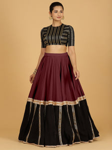 Mastani x Tyohaar | Deep Maroon Panelled Lehenga Skirt