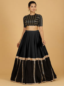 Mastani x Tyohaar | Raven Black Panelled Lehenga Skirt