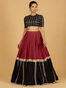 Mastani x Tyohaar | Scarlet Red Panelled Lehenga Skirt