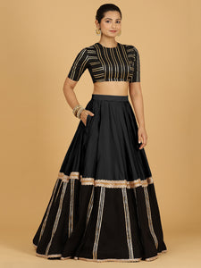 Mastani x Tyohaar | Raven Black Panelled Lehenga Skirt