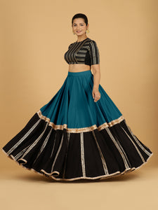 Mastani x Tyohaar | Crystal Teal Panelled Lehenga Skirt