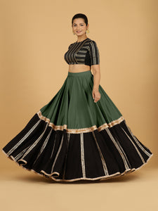 Mastani x Tyohaar | Pine Green Panelled Lehenga Skirt