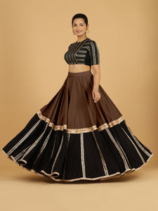 Mastani x Tyohaar | Walnut Brown Panelled Lehenga Skirt