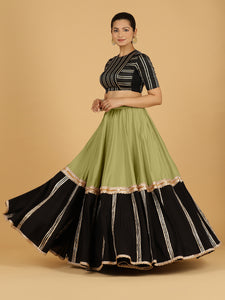 Mastani x Tyohaar | Pista Green Panelled Lehenga Skirt