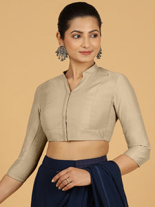 Maya x Rozaana | Three Quarter Sleeves Saree Blouse in Oyster Grey