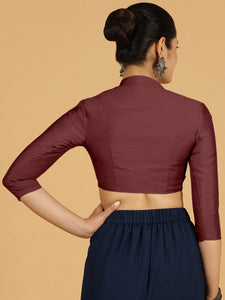 Maya x Rozaana | Three Quarter Sleeves Saree Blouse in Deep Maroon