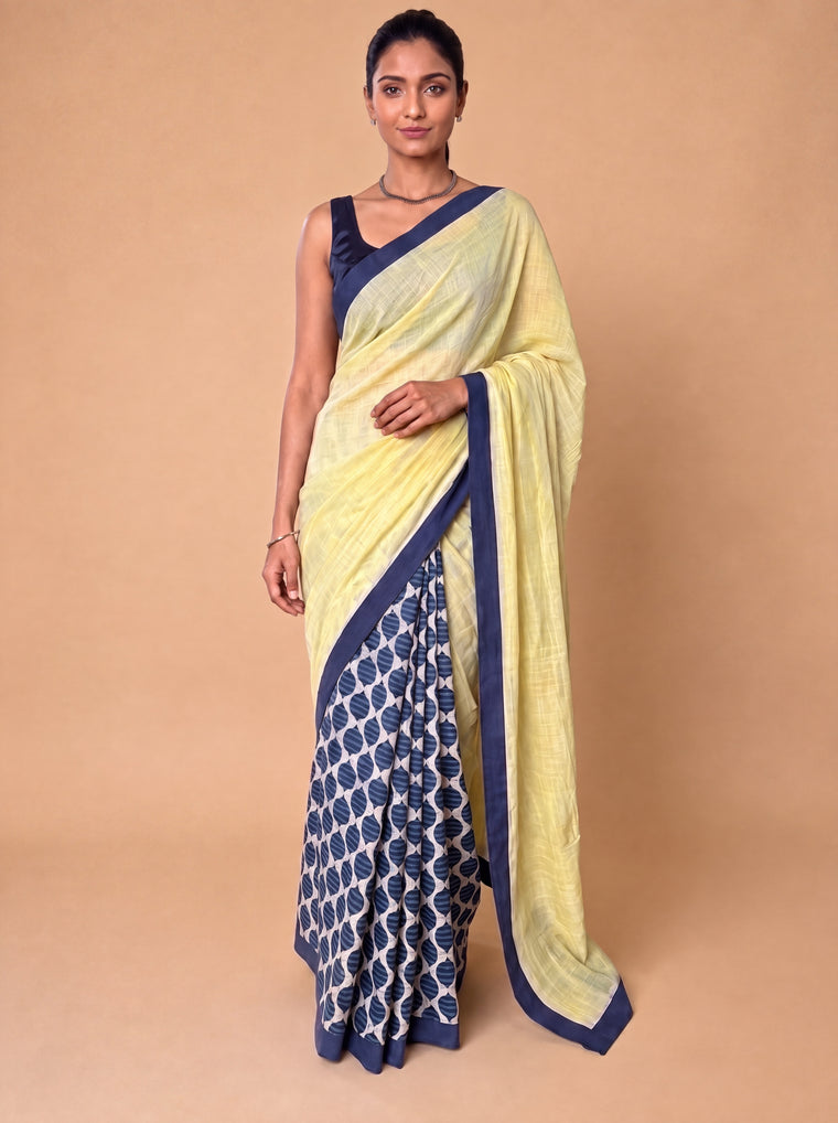 Mayuri | Patchwork Blue Spade Cotton DrapeFit™ Saree