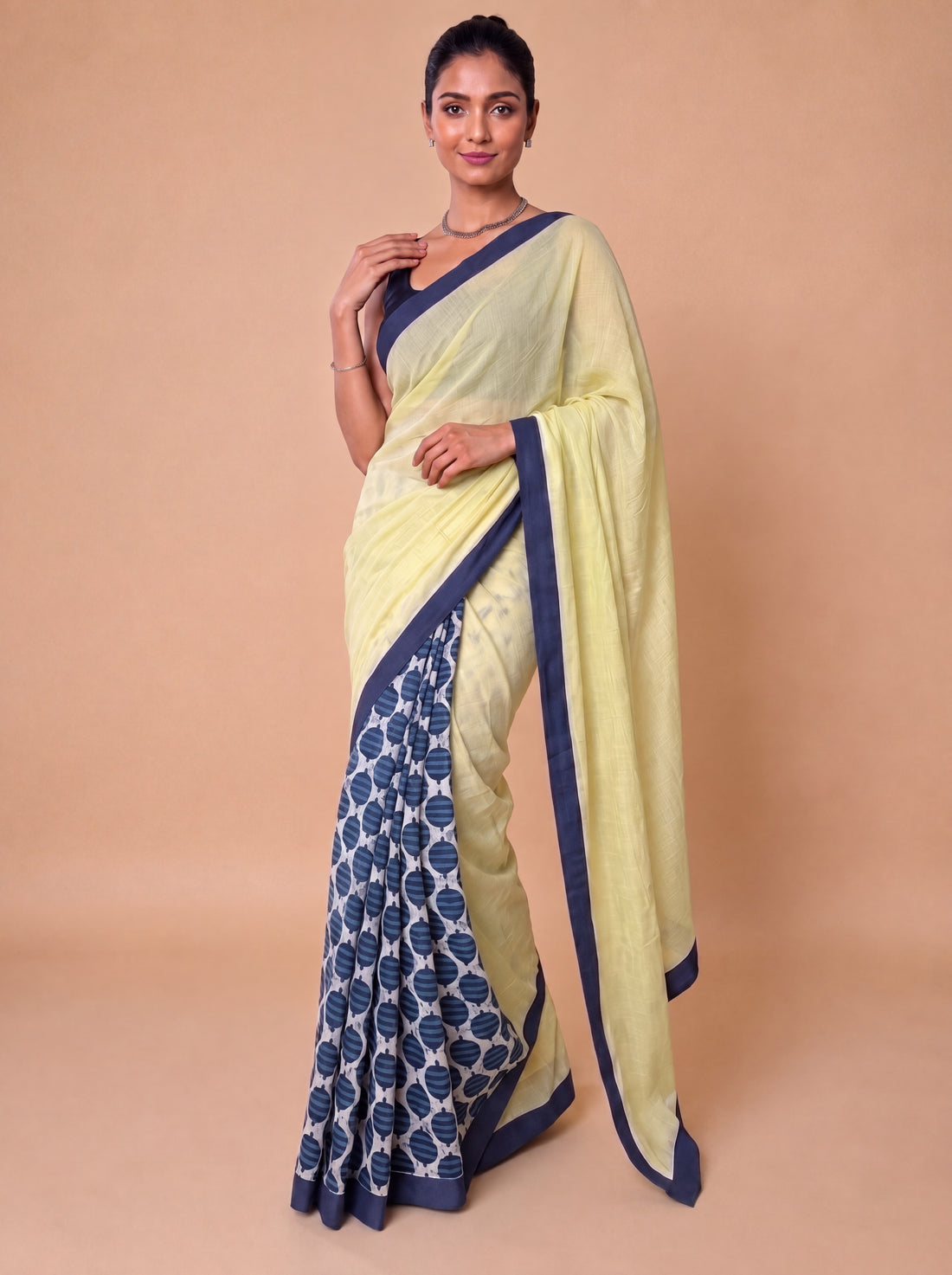 Mayuri | Patchwork Blue Spade Cotton DrapeFit™ Saree