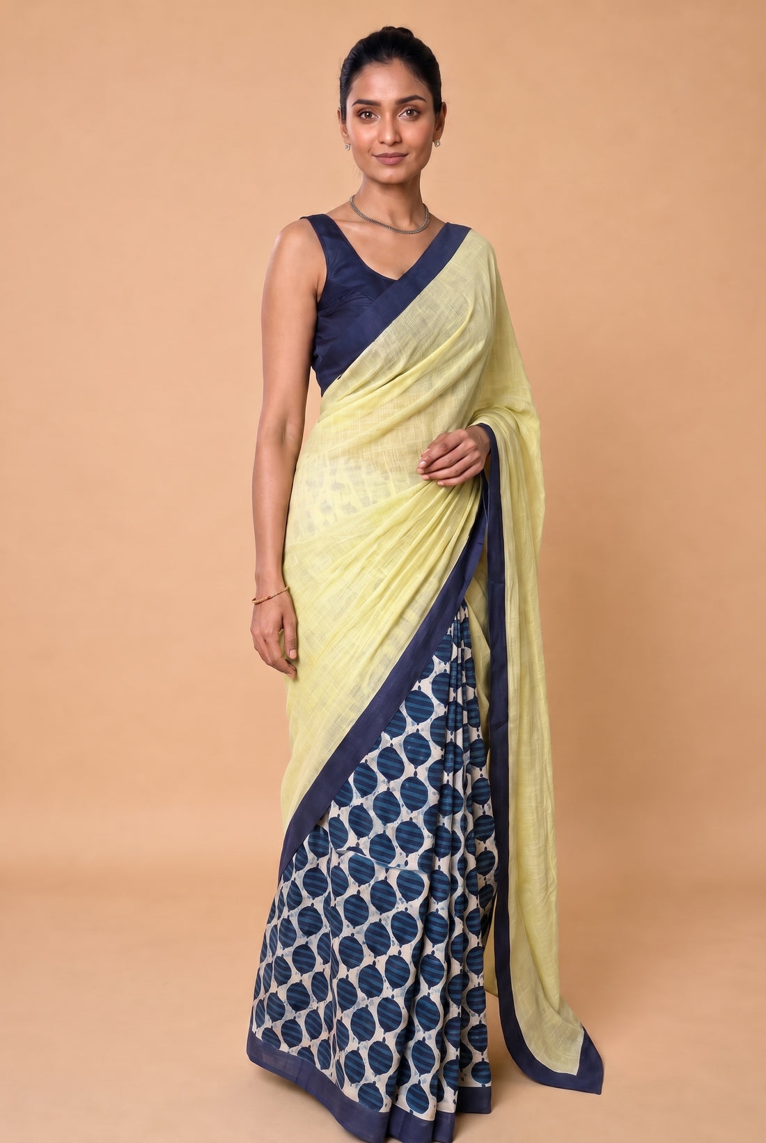 Mayuri | Patchwork Blue Spade Cotton DrapeFit™ Saree