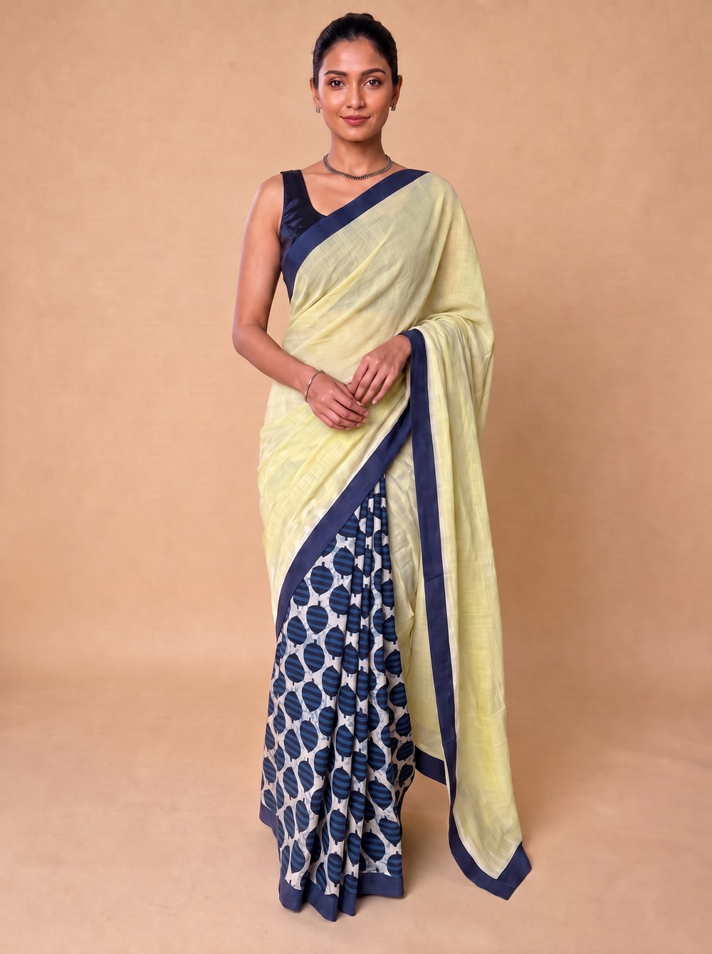 Mayuri | Patchwork Blue Spade Cotton DrapeFit™ Saree