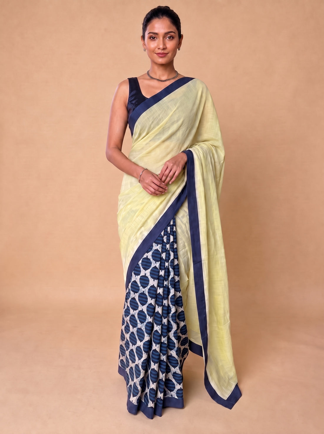 Mayuri | Patchwork Blue Spade Cotton DrapeFit™ Saree