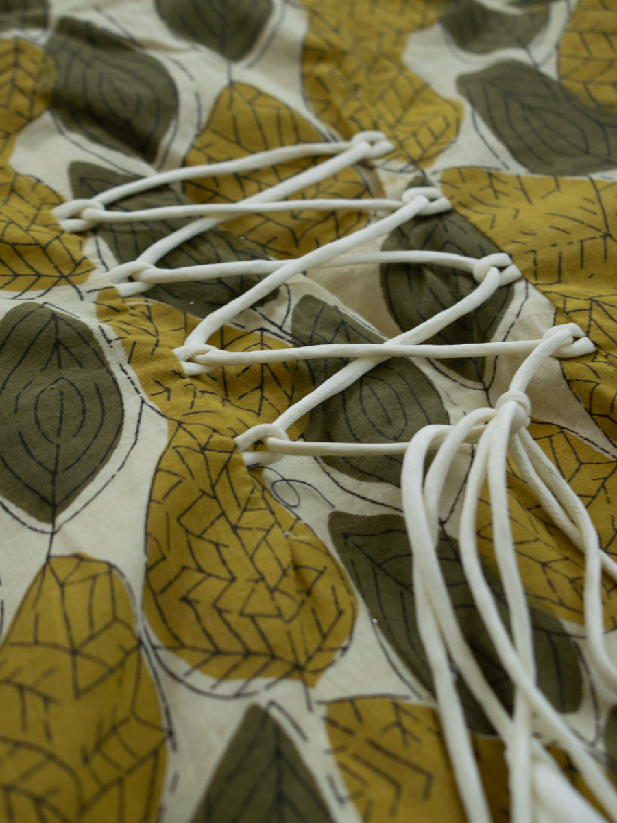 Mehri x Tyohaar | Angrakha-Sharara Set in Olive Foliage Block Print Cotton