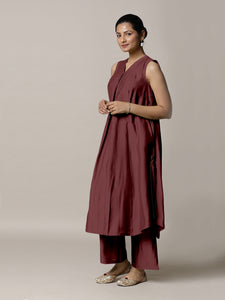 Mirha x Rozaana | A Line Kurta in Deep Maroon with Thread Work | Coords or Only Kurta