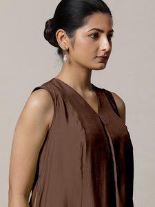 Mirha x Rozaana | A Line Kurta in Walnut Brown with Thread Work | Coords or Only Kurta