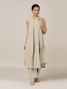 Mirha x Rozaana | A Line Kurta in Oyster Grey with Thread Work | Coords or Only Kurta