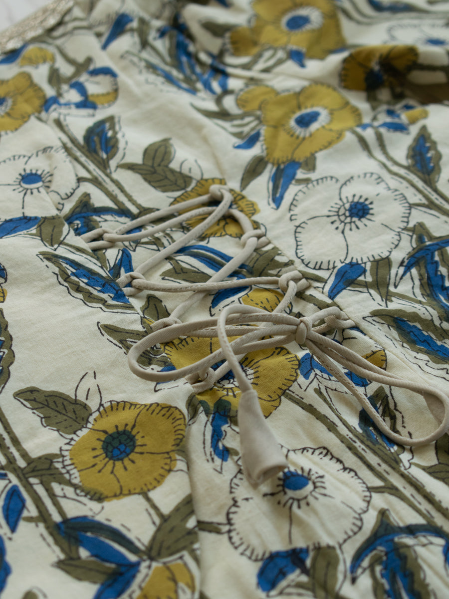 Mithi x Tyohaar | Angrakha-Sharara Set in Cream Meadow Block Print Cotton