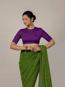 Myra x Rozaana | Purple Backless Saree Blouse w/ FlexiFit™