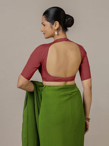 Myra x Rozaana | Auburn Red Backless Saree Blouse w/ FlexiFit™