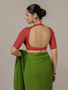 Myra x Rozaana | Crimson Red Backless Saree Blouse w/ FlexiFit™