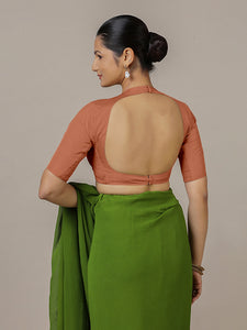 Myra x Rozaana | Metallic Copper Backless Saree Blouse w/ FlexiFit™