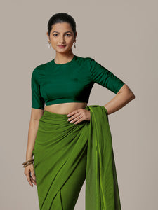 Myra x Rozaana | Bottle Green Backless Saree Blouse w/ FlexiFit™