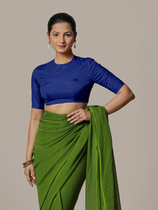 Myra x Rozaana | Cobalt Blue Backless Saree Blouse w/ FlexiFit™