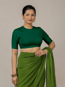 Myra x Rozaana | Bottle Green Backless Saree Blouse w/ FlexiFit™