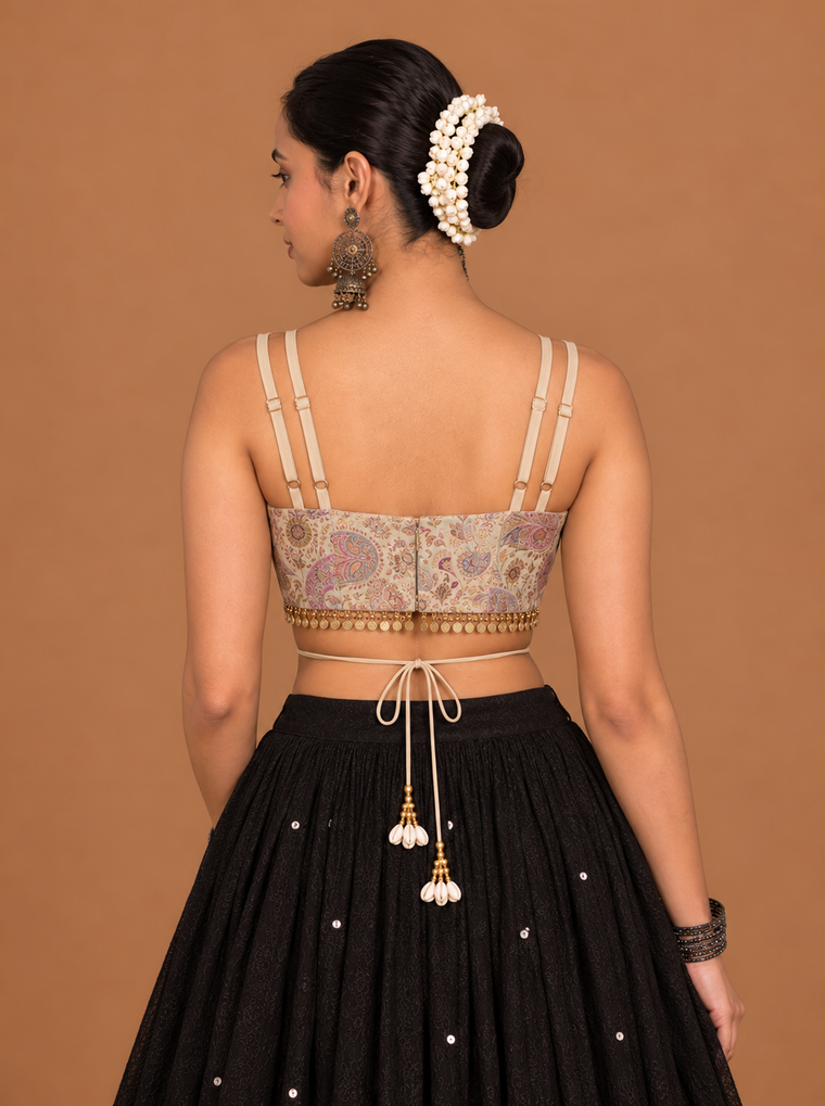 Nagma | Sleeveless Beige Brocade SculptFit™ Saree Blouse