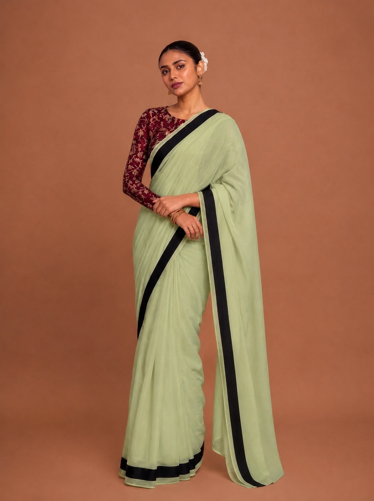 Nainika | Pastel Green Mul Cotton DrapeFit™ Saree