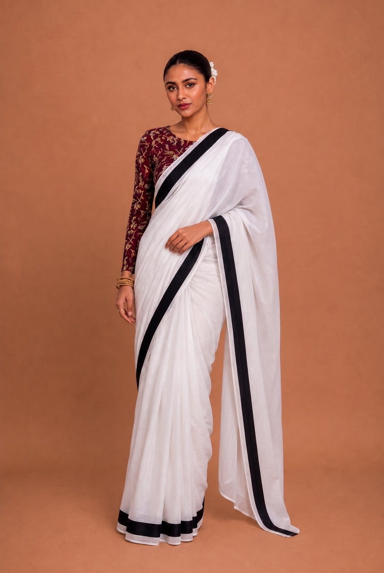 Nainika | White Mul Cotton DrapeFit™ Saree
